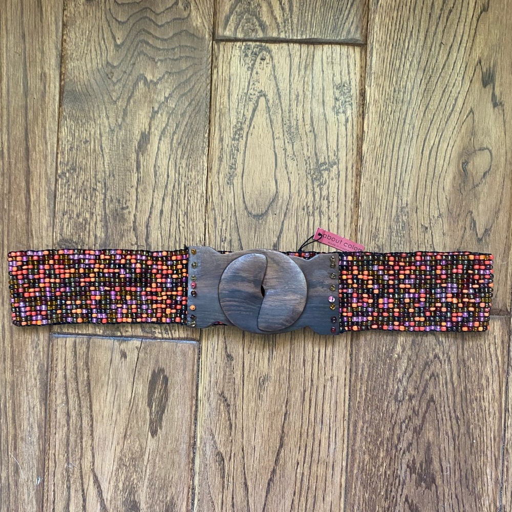Anthropologie Wooden Clasp Bohemian Beaded Belt